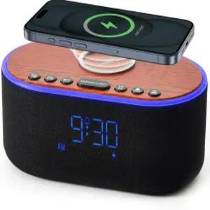 usce 알람 시계 블루투스 FM 라디오 10W 스테레오 사운드 스피커 - iPhone 삼성용 고속 무선 충전 침실용