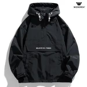 남성 아노락 오버핏 자켓 반집업 후드 바람막이 점퍼 봄 가을 등산복 WI242J