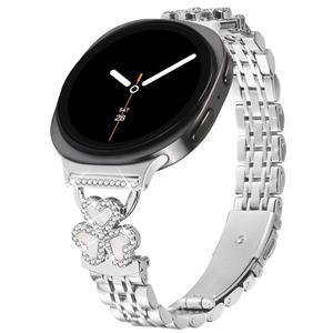 삼성 갤럭시 워치8 44mm / 40mm / 8 클래식 46mm 시계 스트랩용 실버 하트 클로버 메탈 밴드 7-비드 샤이니