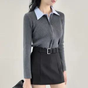 [더나무그림] 여성 셔츠 레이어드 골지 집업 니트 가디건 NCP1CD001 레이어집업CD