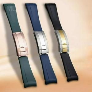롤렉스 실리콘 시계 액세서리  GMT 블랙 Submariner 그린 곡선 인터페이스 스트랩 20 21mm
