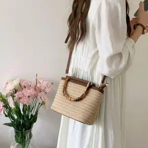 [라일리] Rly 여성 대나무 핸들 밀짚 미니백