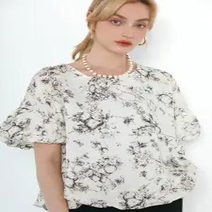 [막스까르띠지오]플라워 볼륨소매 반팔 블라우스