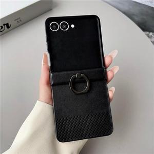 레트로 가죽 힌지 충격 방지 폰 케이스 삼성 갤럭시 Z 플립 7 Z 플립6 플립 5 4 3용 360도 메탈 핑거 링 스