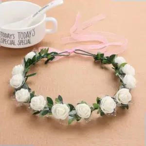 어린이집선물 12송이 화이트 장미 꽃 화관 머리띠 파티 결혼식 조화