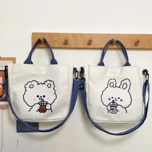 귀여운 곰 토끼 캐릭터 캔버스 에코백 똑닥단추 보조 mJG8+4NOf