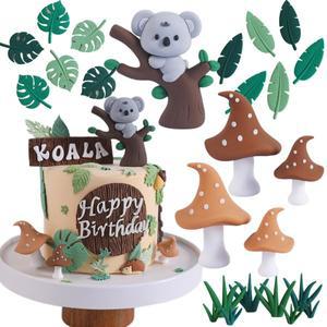만화 코알라 케이크 장식 버섯 잎 야생 동물 테마 생일 파티 용품 정글 베이비 샤워