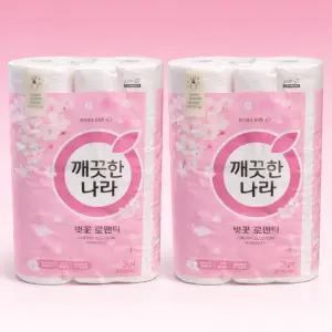 1+1 깨끗한나라 벚꽃 로맨틱 화장지 27m 30롤 총 2팩