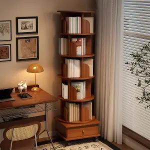 원형 회전책장 원목 교구식 전면 거실 5단 책꽂이 수납 코너 선반 조립식 수