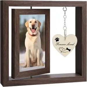 메마플로 반려동물 기념 선물 - 개나 고양이를 위한 회전식 나무 액자 하트 펜던트 가족 친구를 추모 4x6