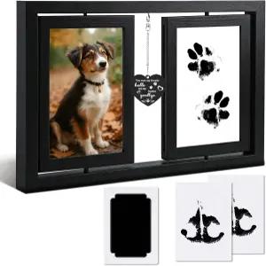 반려견 기념 액자 4x6 공감 선물 분실 회전식 나무 반려동물 발과 코 프린트 DIY 인상 키트 검은색