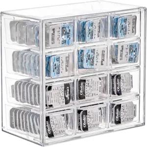 무칭 데일리 콘택트렌즈 케이스 보관함 12 그리드 대용량 컬러렌즈 정리함 모든 브랜드 화장품 투명