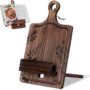 주방 카운터 조절 가능한 레시피 북 홀더를 위한 충전 슬롯 도마가 있는 겔린 나무 요리책 스탠드 플로럴 농가 셰프 엄마 아빠 요리 애호가를 선물