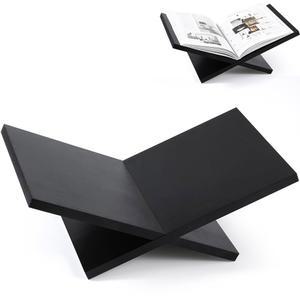 호노슨 오픈 디스플레이 책꽂이 16 x 9 6 인치 나무 큰 독서용 성경 잡지용 X자형 요리책꽂이 미술 교과서 레시피 커피 테이블 장식(블랙)