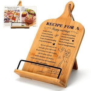 맹크시 기념일 기념 요리 선물 부부 대나무 요리책 스탠드 집들이 결혼식 신혼 기도 레시피 나무 책꽂이 신부 샤워 주방 여성용