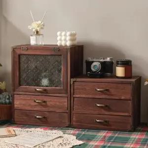 원목 미니 서랍장 호두 낮은 레이어 단 3단 우드 정리함 수납장 빈티지