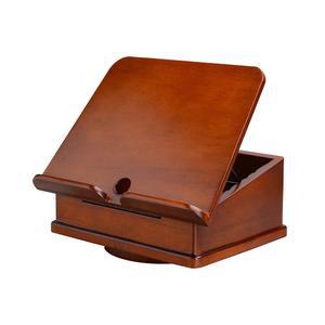 요리책 교과서와 태블릿을 위한 나무 책꽂이, 각도 조절 가능, 넓은 수납 케이스, 캐러셀 베이스(다크 체리)