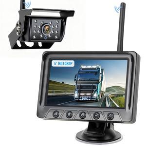 WOOCARTY RV 백업 카메라 무선 1080P 후방 시야 IR 카메라 및 5인치 모니터 시스템, 히칭 트레일러, 트럭, 캠핑카, 다섯 번째 바퀴, 픽업, WZ5용 방수 리버스 카메라 시스템
