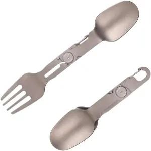 하이킹 야외 여행을 위한 3-in-1 티타늄 회전식 포크 금속 접이식 캠핑 및 스푼 경량 콤보 도구