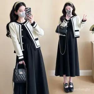 할인 WAMP임산부 세트 봄 가을 여성 캐주얼 임부복 루즈핏 원피스 + 니트 가디건 기질 긴팔 임부 원피스 투피스 CY빠른 배송