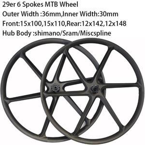 너비 36mm 29er 탄소 6 스포크 브레이크 MTB 바퀴 XC AM 전자 자전거 Wheelset 튜브리스 700C 인치