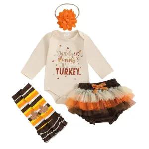 My First 1st 추수감사절 의상 용 칠면조 롬퍼 바디수트+메시 러플 튀튀 반바지 블루머 드레스 가을 옷 Dad