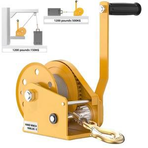 1200lb 수동 핸드 크랭크 윈치, 셀프 잠금 기어 보트 트레일러 화물 견인용 헤비 풀링 호이스트, 케이블 포