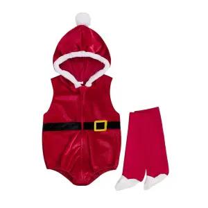 Nibbcoa My First Christmas 의상 벨벳 코스튬 후드 집업 민소매 탱크 롬퍼 바디수트 양말 포함 레드 0-6개