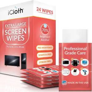 아이클로 XL 물티슈 - 9x12인치 전자제품 청소 70 이소프로필 알코올 개별 밀봉 스트릭 프리 보풀 광학
