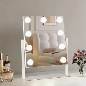 조명이 있는 무니 배니티 미러 9개의 디밍 가능한 전구와 10배 배율 360 회전이 할리우드 메이크업 3가지