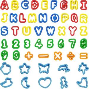 51Pcs 반죽 도구 세트 알록달록한 쿠키 커터 알파벳 숫자 기호 동물 모양 글자와 배우는 플라스틱 장난감