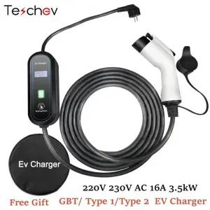 가정용전기차충전기 Teschev 220V 230V 휴대용 EV 충전기 Wallbox 16A Type1 j1772 충전 케이블 Type2 IEC6