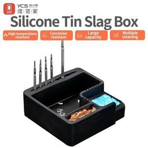 YCS 실리콘 솔더 드로스 박스 인두팁 클리너 보관 스탠드 주석 제거기 금속 와이어 볼 필터 도구