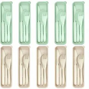 매그놀로란 10세트 재사용 가능한 여행 도구 케이스 밀짚 식기 휴대용 나이프 포크 스푼 피크닉 실버웨어