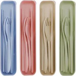 케이스 포함 Zoyiancy 재사용 가능한 식기 세트 휴대용 젓가락 나이프 포크 스푼 플랫웨어 여행 피크닉