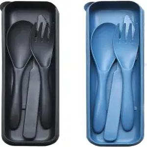 재사용 가능한 여행 도구 세트 케이스 나이프 포크 스푼 포함 휴대용 밀짚 식기 캠핑 피크닉 점심 및