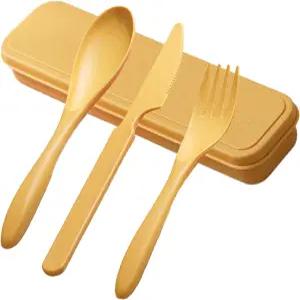 여행용 식기 세트 케이스 휴대용 캠핑용 재사용 가능한 플라스틱 포크 스푼 나이프 도시락 피크닉 직장