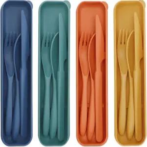 조이안시 재사용 가능한 식기 세트 케이스 휴대용 플라스틱 4종 여행 피크닉 캠핑용 포크 스푼 나이프