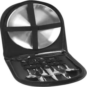 CA 모드 캠프 주방 도구 세트 10피스 스테인리스 여행용 실버웨어 정리함 피크닉 식기 2인용 접시 포함