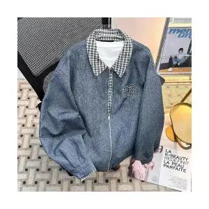 남자재킷 데님 페이크 투 체크 코트 봄 가을 재킷 멋스러움 원템3