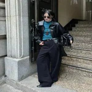 여사친 봄가을 트렌치 편직 코트 가죽 칼라 숄 DUCHI1