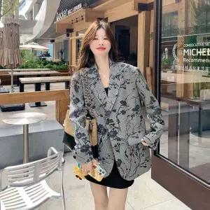 여사친 그레이 가을 재킷 코트 정장 체크 아트웍 프린트 DUCHI3