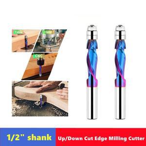 12.7mm (1/2 인치) 샹크 CNC 라우터 나노 블루 코팅 솔리드 카바이드 베어링 드라이브 그루브 레벨링 트리