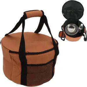 MOUMOUTEN 캠핑 식기 운반 가방 13.7L 대용량 방수 피크닉 보관 접시 냄비 그릇 야외 바비큐 원형