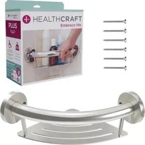 헬스크래프트 플러스 2-in-1 코너 선반 및 그립 바 9.5인치 ADA 준수 노인용 벽걸이 욕실 안전 최대