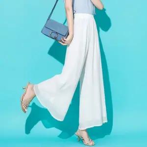 여름바지 여자 2컬러 밴딩쉬폰바지 쉬폰와이드통바지