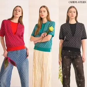 까이에아뜰리에 반팔 자카드니트