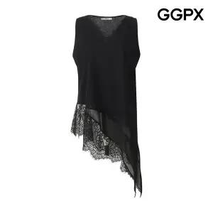 [GGPX] 언밸런스 레이스 슬리브리스 티셔츠 (GQ4TS010F)