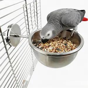 잠금 버클이 달린 AOTU 안티 스내치 스테인리스 스틸 앵무새 먹이 컵 - 새 사료 및 물그릇 코카티엘 코누어