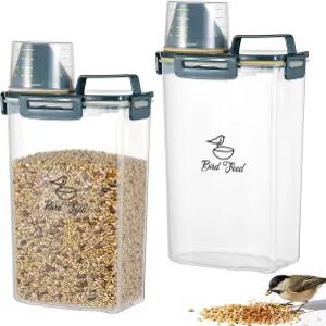 HFYZZ 2개 3.17 Qt/3L 조류 씨앗 보관 용기 밀폐형 휴대용 사료 닭 투명 애완 앵무새 디스펜서 파란색 뚜껑